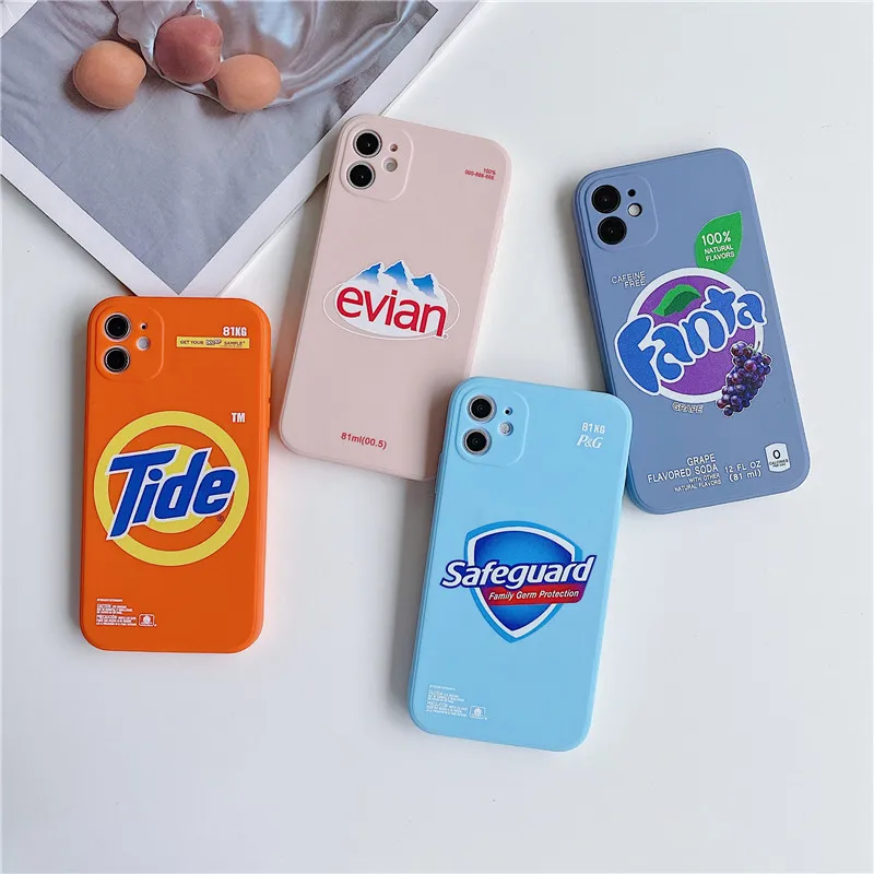 

Mineral Water Juice Right Angle Camera Protection Soft Phone Case for IPhone 12 11 Pro MAX X XS XR Coque 7 8 6S Plus SE Cover