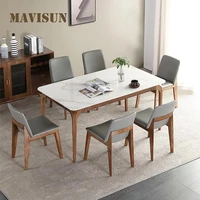 nordic solid wood glossy rock board dining table with drawers small apartment modern minimalist rectangular storage dining table