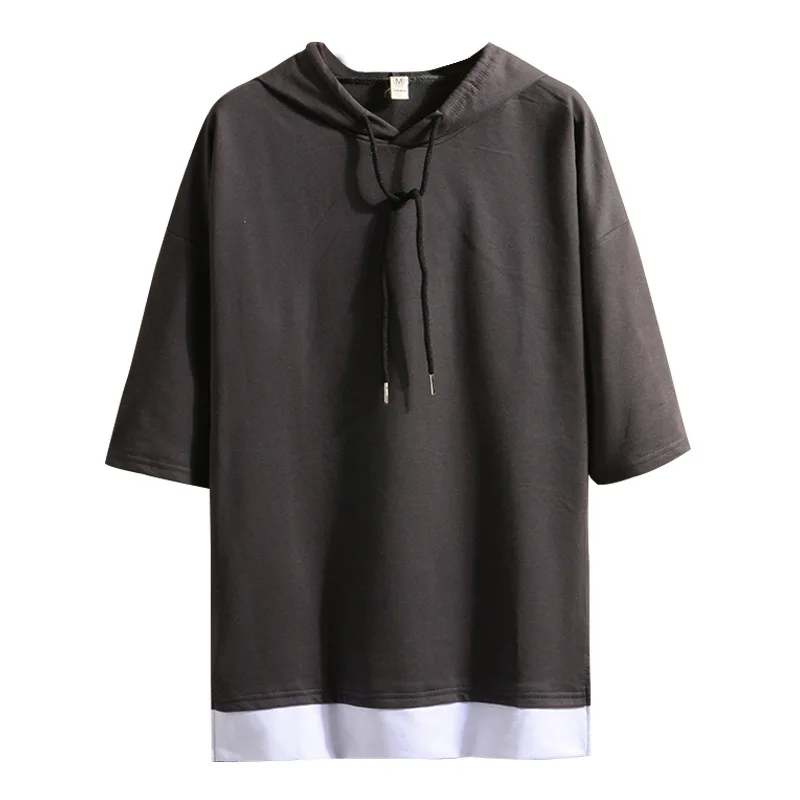 

Customize your pictures and logo fake two-piece hooded hooded T-shirt short sleeve summer Korean casual five-point sleeve