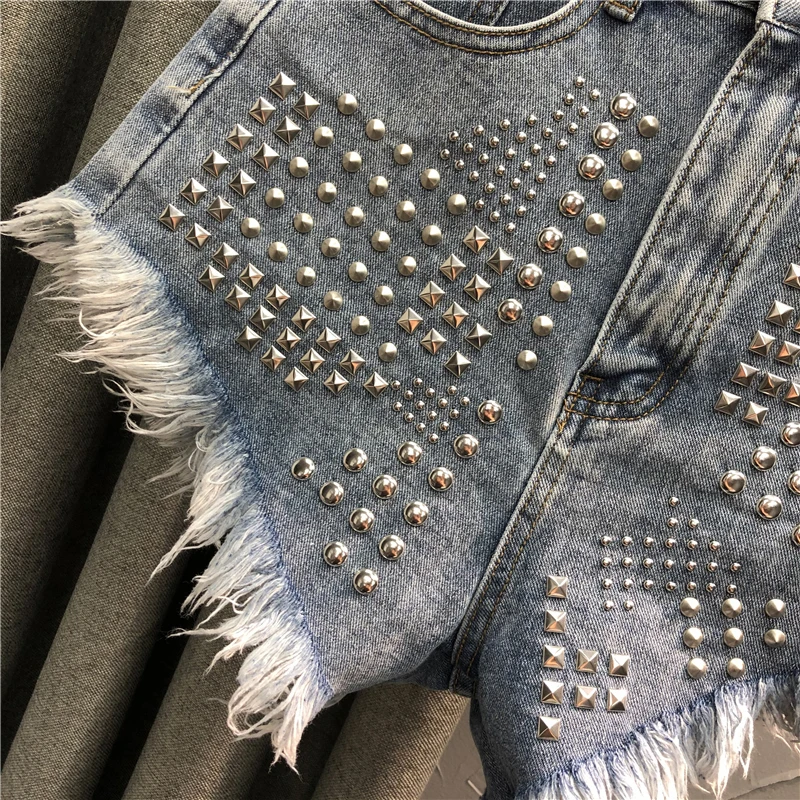 

SHENGPALAE Fashion Rivet Denim Shorts Women's Summer 2021 New High Waist A-line Wide Leg Hot Streetwear Short Jeans Fenale 5E930