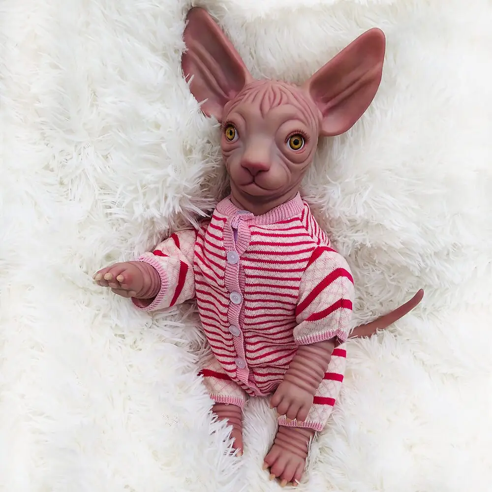 

Coreborndoll 16'' Reborn Doll Sphinx Cat Yellow Eyes Cat And DIY Unpainted Blank Cat Kit