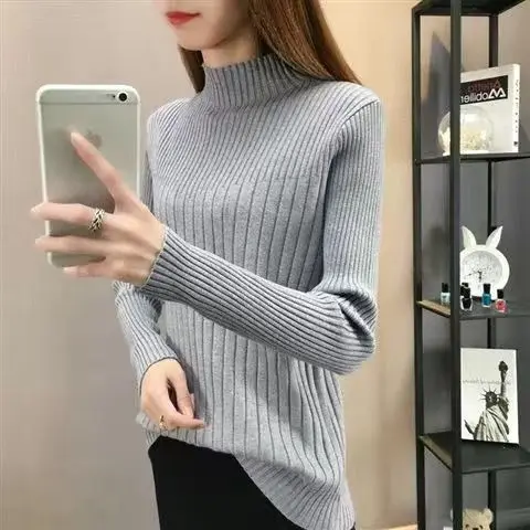 

Spring and autumn half high collar sweater women's new loose long sleeve sweater