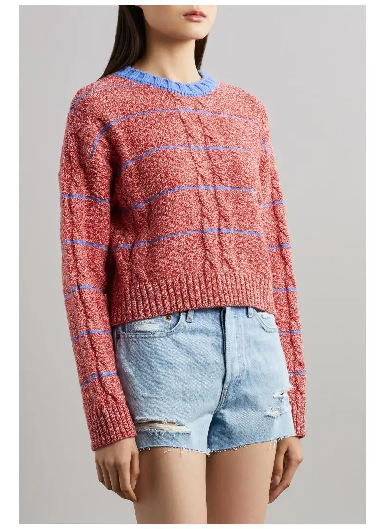 

and 2021 Autumn Winter New Striped Female Color Wool Round Neck Sweater