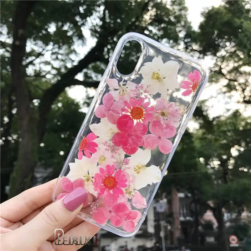 B Настоящие гербарий для iPhone X XR XS Max 8 8 Plus 7 7 Plus 6 6S 6S Plus чехол Чехол задняя оболочка бампер Ins модный защитный ковер - Цвет: B