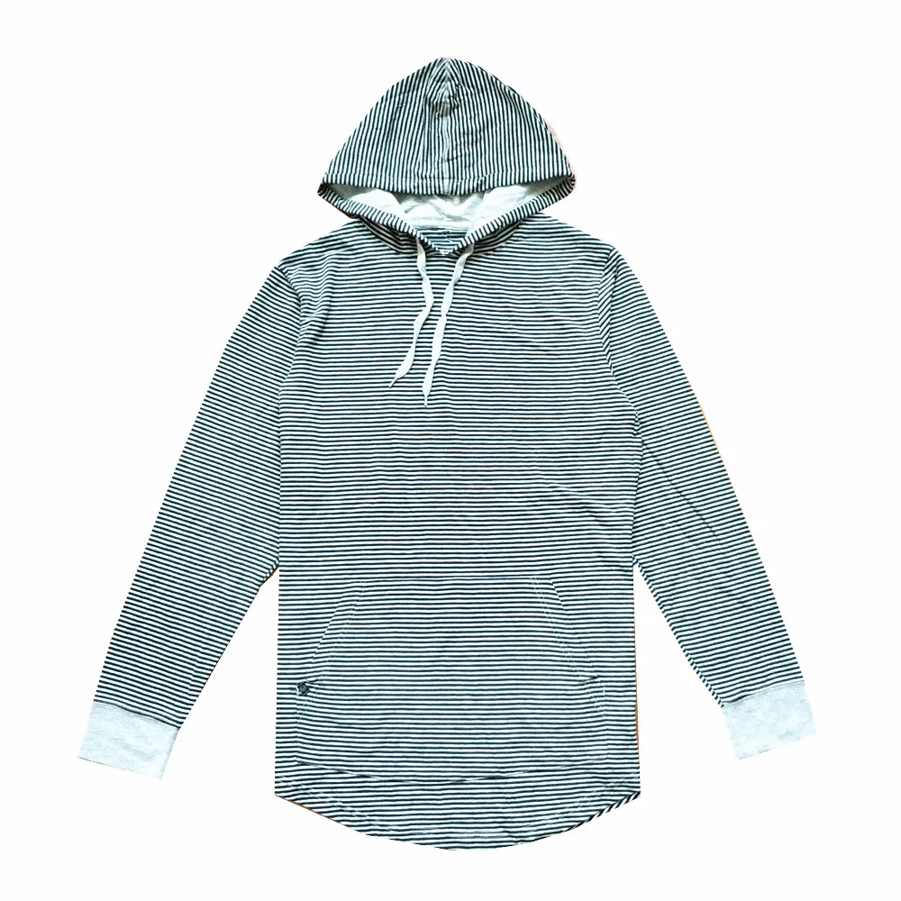 Мужская длинная футболка в полоску с капюшоном | одежда