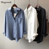 2021 spring loose white shirts for women turn down collar solid female shirts plus size office ladies tops summer blouses 11354