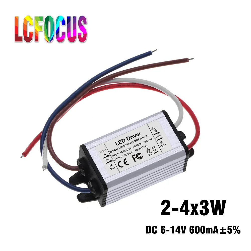 

2-4x3W Lighting transformer 6W 9W 12W constant current 600mA 6-14V PF waterproof LED driver, suitable for floodlight stage