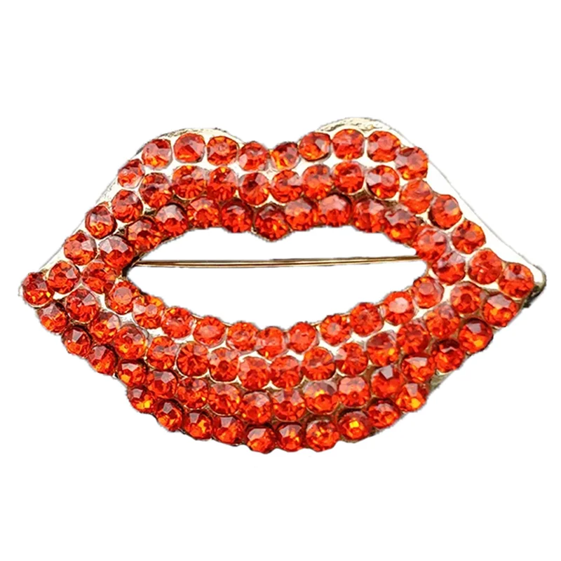 

10 pieces/lot free shipping fashion style 45mm red crystal lip Korea brooch pins