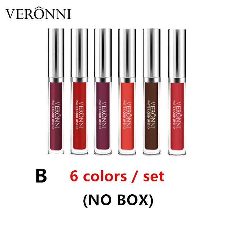 6pcs no box B Бренд VERONNI, 6/12 цветов, Матовая жидкая губная помада, набор для макияжа, матовый блеск для губ, набор, Batom, водостойкая косметика для губ, бархатный набор для губ - Цвет: 6pcs no box B