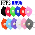 Респираторная маска FFP2 KN95 с клапаном, 5 слоев ткани для взрослых, черная, с фильтром, 12 цветов