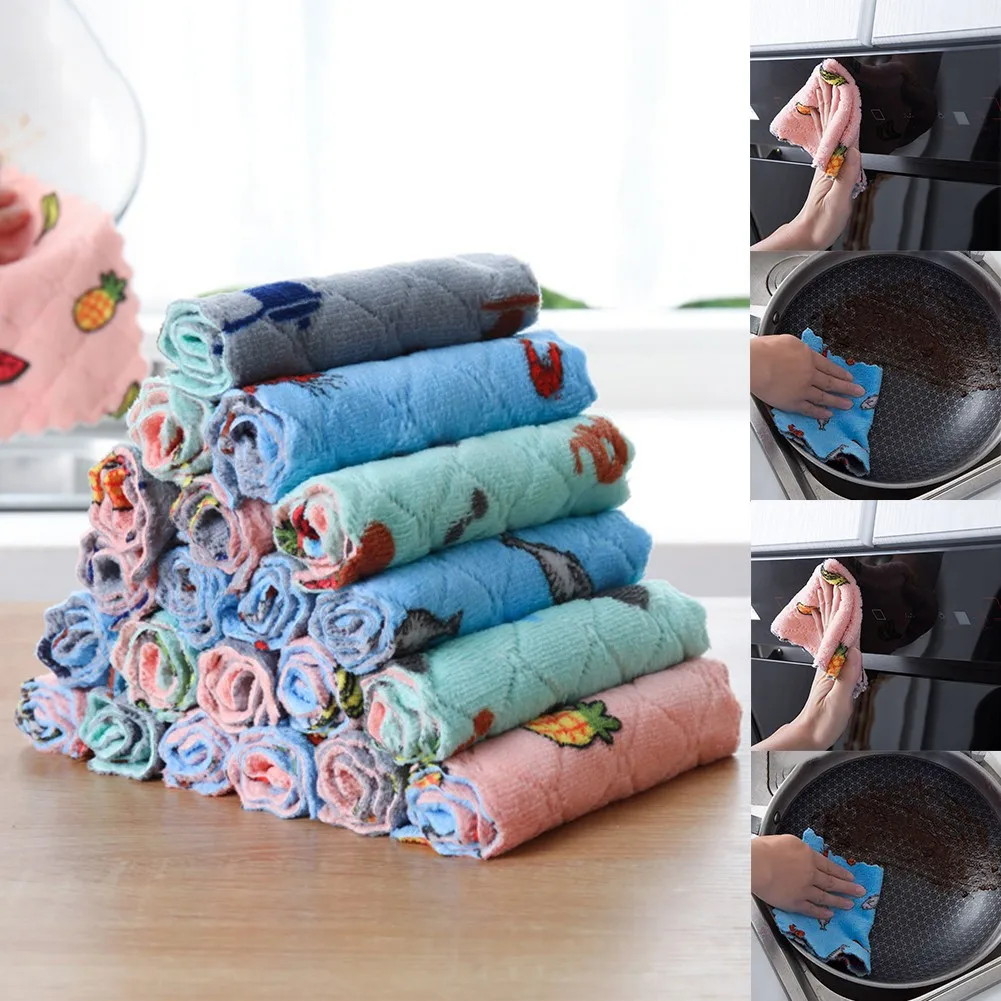 

10PCS Cleaning Cloth For Washing Dishs Kitchen Double Side Super Absorbent Dishcloth Towel Rags Cleaning Towel Kitchen Tool
