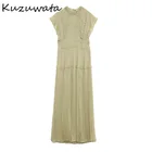 Kuzuwata 2022 весеннее Новое Плиссированное Платье на шнуровке с тонкой талией элегантное свежее женское платье с высокой талией пикантные платья с вырезами