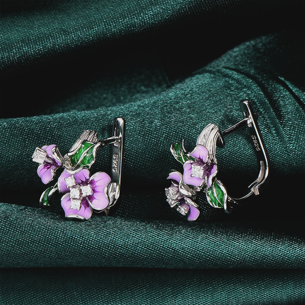 Женские серьги-гвоздики из серебра 925 пробы с эмалью | Украшения и аксессуары