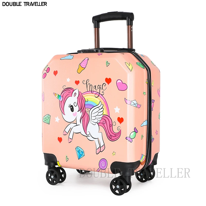 2022 New kids cartoon suitcase on wheels,travel trolley luggage case,pink Rainbow round girls rolling luggage bag,cute boy gift