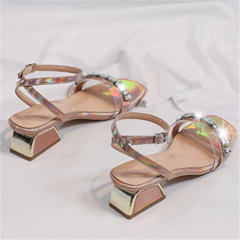 

Spring Summer New Fashion Transparent Women's Sandals Thick Heel Peep Toe Crystal Female Shoes Sexy Party Ladies Chunky Shoes