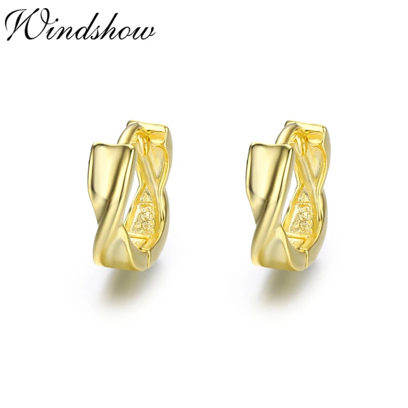 Милые круглые кольца Mobius из стерлингового серебра 925 пробы золотого цвета