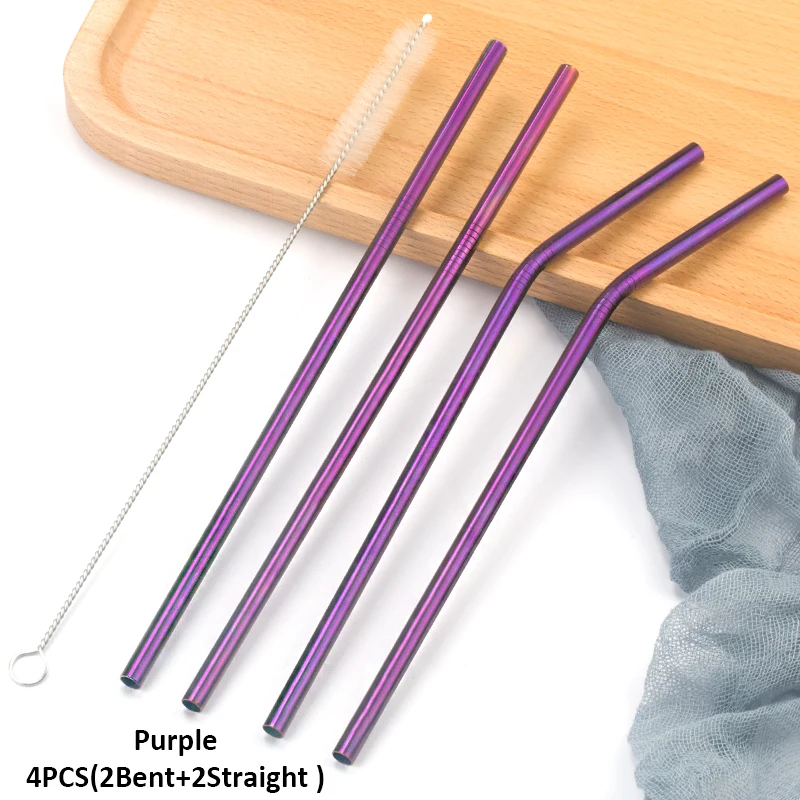 12 Purple Многоразовые металлические трубочки для питья 304 нержавеющая сталь прочная изогнутая прямая соломинка для напитков с чистящей щеткой вечерние аксессуары - Цвет: 12 Purple