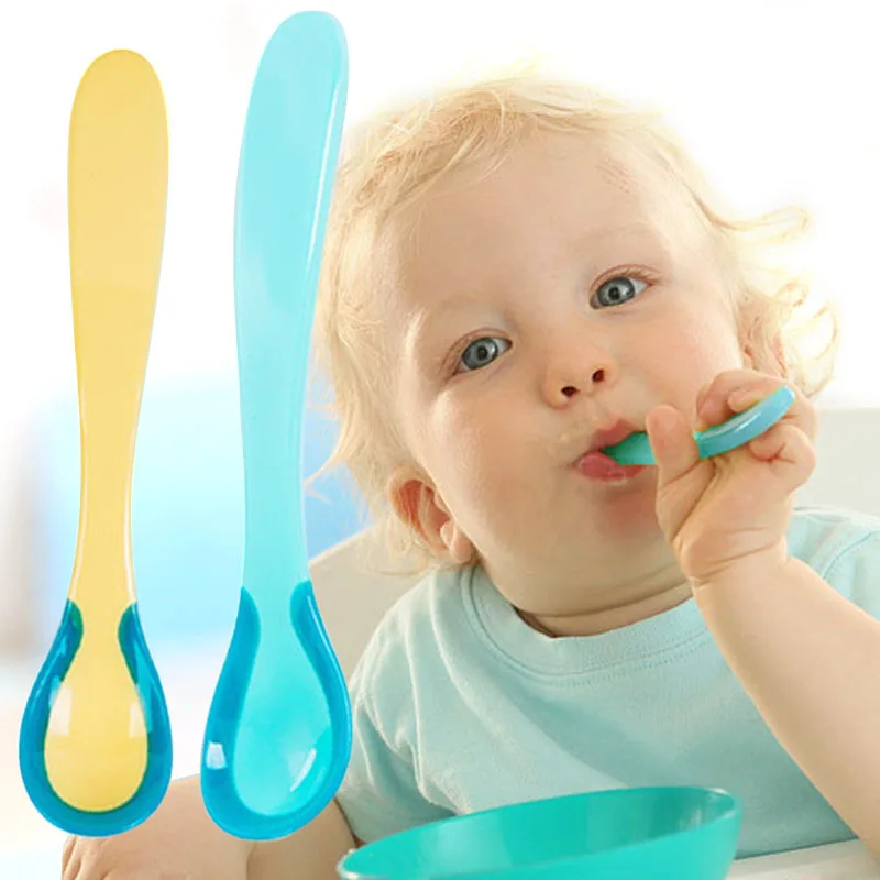 

2 pcs Temperature Sensing Spoon Safety Self Feeding kids Baby dishes Baby Silicone Feeding Flatware Spoon For Baby