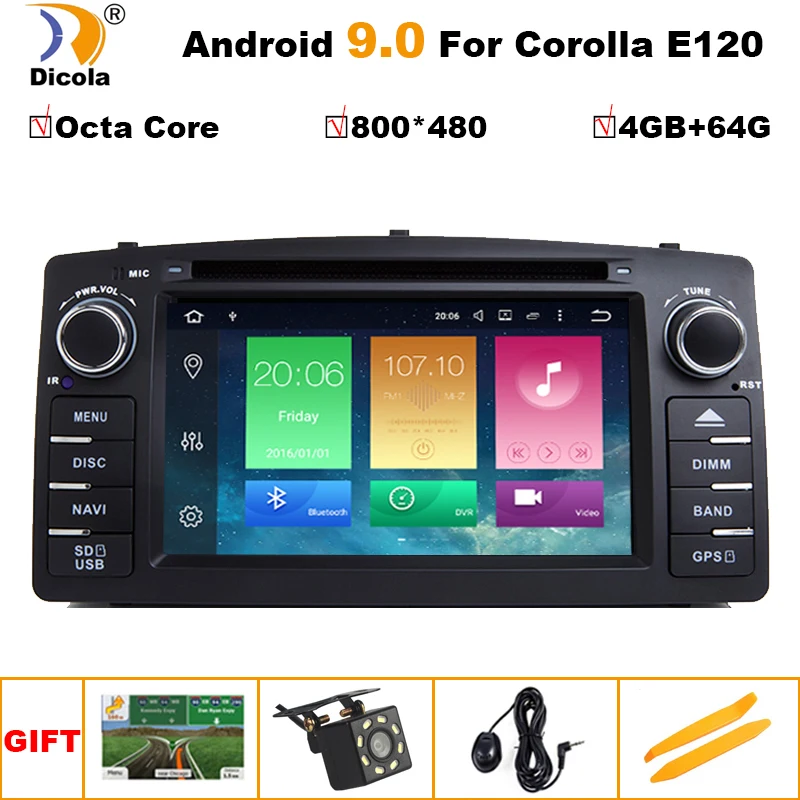 Автомобильный dvd плеер 2 din Восьмиядерный Android 9 0 4 Гб + 64 ГБ для Toyota Corolla E120 BYD F3