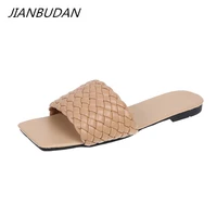 jianbudan women outdoor slippers braided design open toe slides 2021 new summer vacation beach flat sandals casual slippers