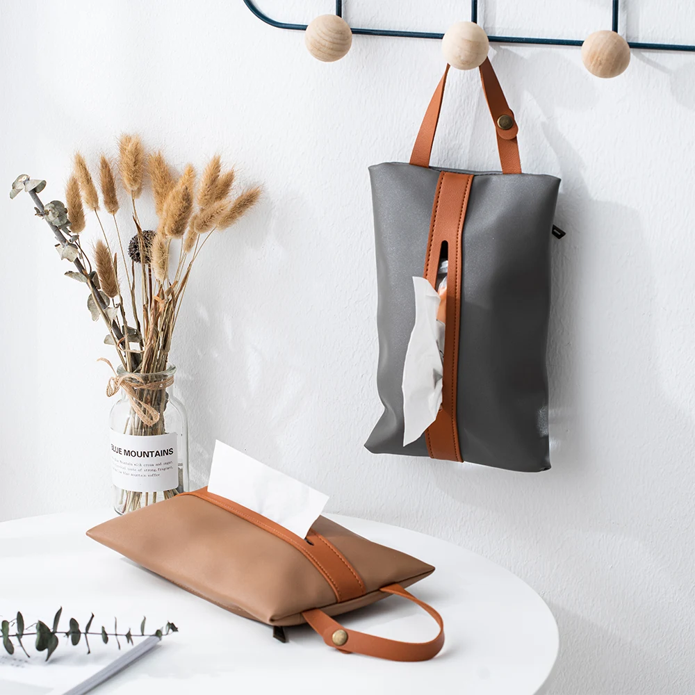 

Nordic PU Leather Hanging Tissue Box Modern Home Decor Car Tissue Holder Napkin Holder Desk Organizer Toilet Paper Dispenser