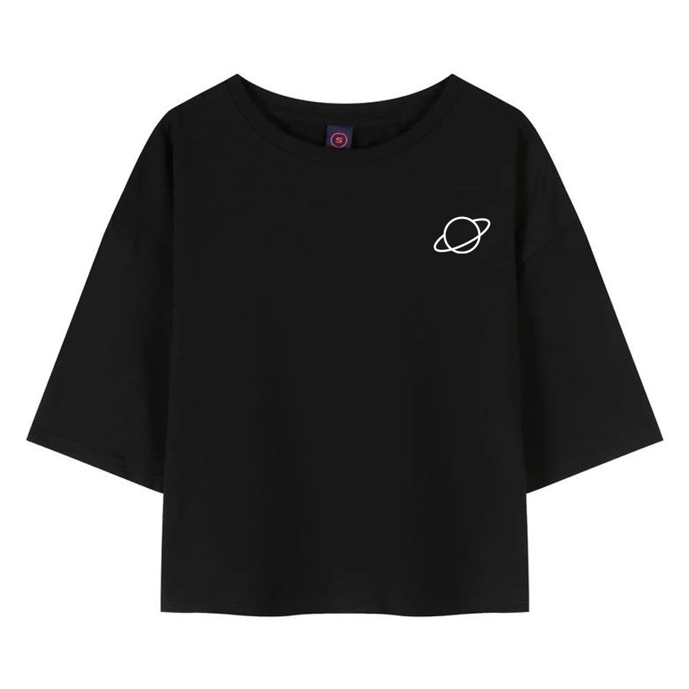 Кроп-Топ женский с принтом планеты пикантная Повседневная хлопковая Футболка