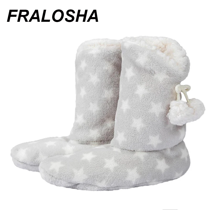 FRALOSHA белый цвет с рисунком звезд, толстая обувь с плюшевой подкладкой; сапоги для помещений, узоры пол Ботинки и туфли на нескользящей подошве; мягкая домашняя обувь сапоги и один и тот же халат серии