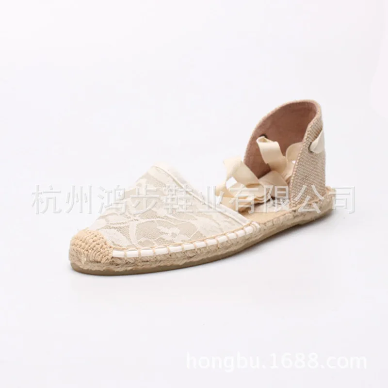 

2019 summer new lace up flat shoes women's bottom canvas women's sandals casual breathable women's shoes