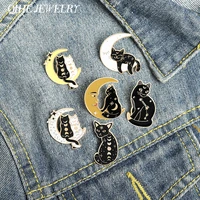 qihe jewelry astronomical astrology black cat enamel pins moon tattoo punk gothic brooches clothes bag badges gifts for friends