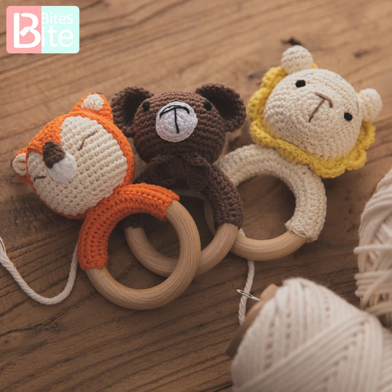 1PCS Newborn Baby Toys Wooden Teether Crochet Pattern Rattle Elephant Toy Amigurumi Rattles Gifts | Игрушки и хобби