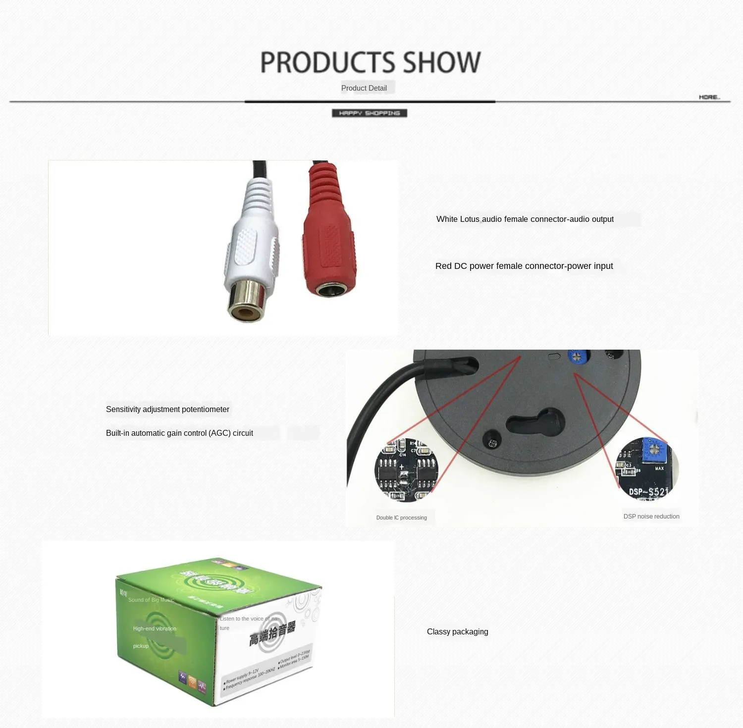 

Dual IC DSP Active High-sensitivity Pickups HD Surveillance Pickups Network Camera Pickups