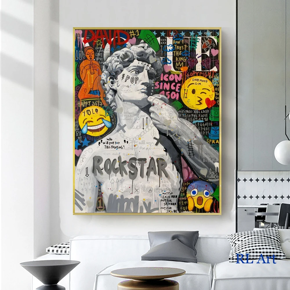 

Street Graffiti Pop Art Posters and Prints Wall Canvas Portrait Portrait Painting Graffiti David Picture for Living Room Decor