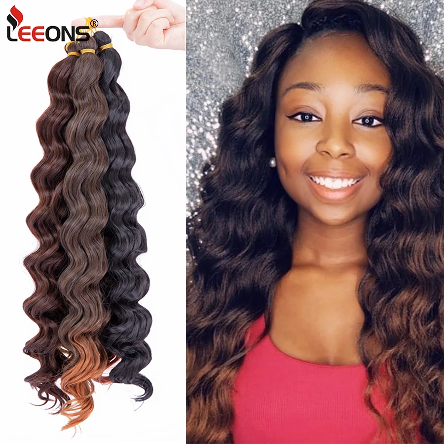 

Leeons 18Inch Deep Wave Twist Crochet Hair Natural Synthetic Braid Hair Ombre Water Wave Braiding Hair Extensions Low Tempreture
