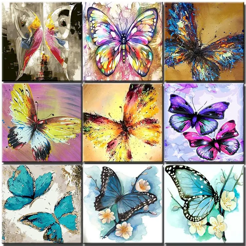 DIY картина маслом по номерам животные красочными бабочками и бантиками на холсте