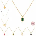 GS 925 стерлингового серебра красочный прямоугольный циркон ожерелье, подвеска, колье, для женщин, роскошные Дейзи Бабочка очарование колье вечерние ювелирные изделия