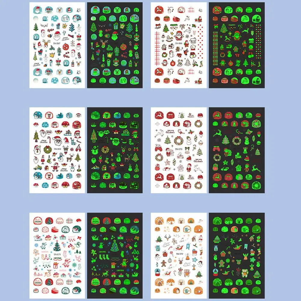 1 шт. 3D наклейки для ногтей Рождественская Снежинка светящиеся в темноте цветы