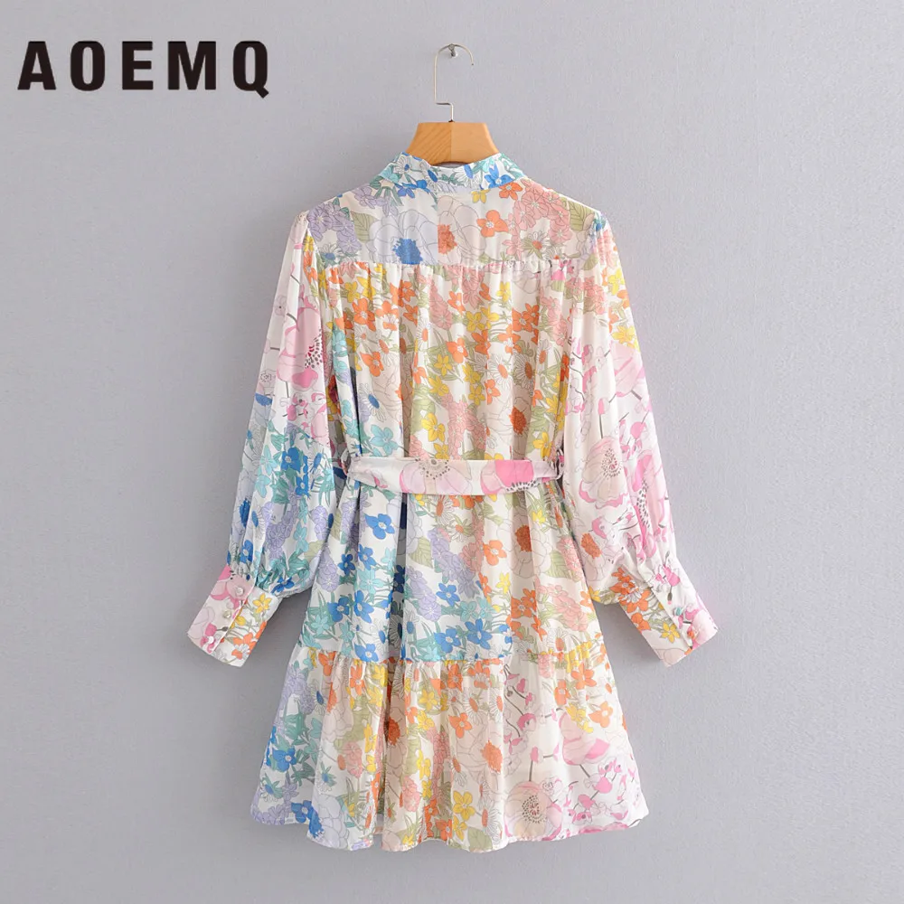 AOEMQ Beautiful Girl Dress Spring Preppy Sweet Style Water Print Arts Natural with Liner for Birthday Party Wear | Женская одежда