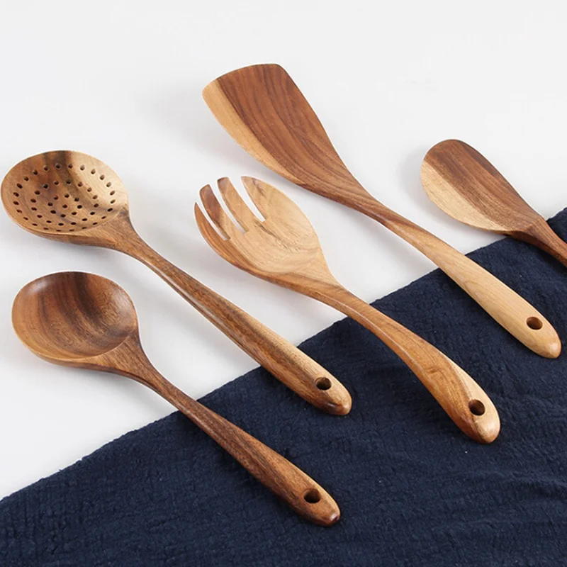 1PC Handmade Natural Teak Wooden Cooking Utensils Organic Spoons For Tools for Kitchen Nonstick Cookware | Дом и сад