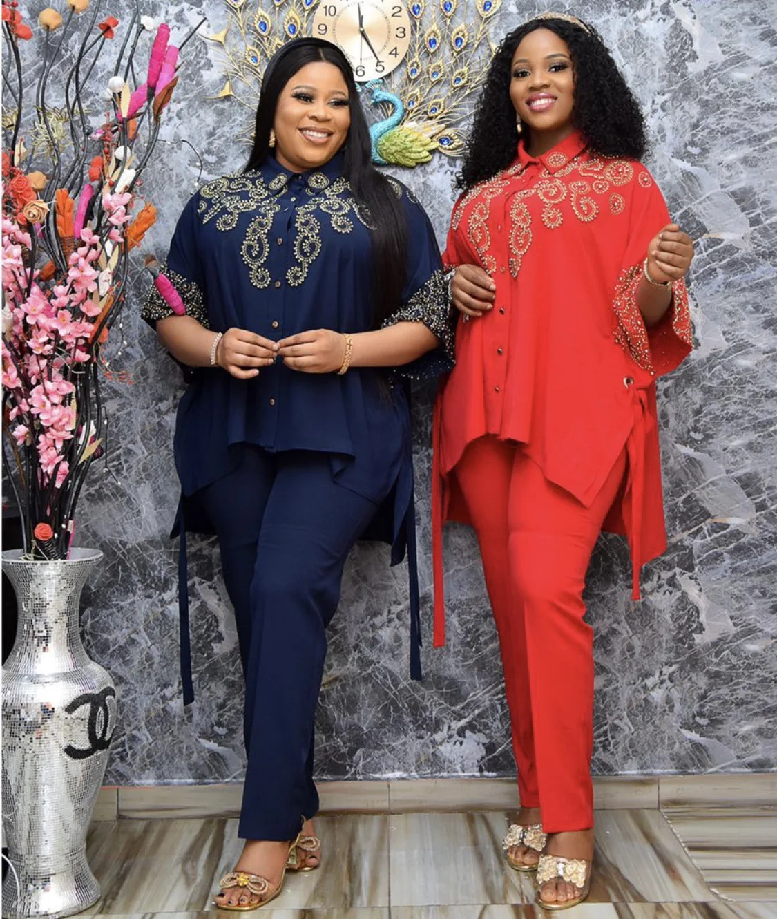 

African Clothes for Women 2021 Dashiki African Fashion Suit Shirts and Trousers Short SLeeve Suit Super Elastic African for Lady