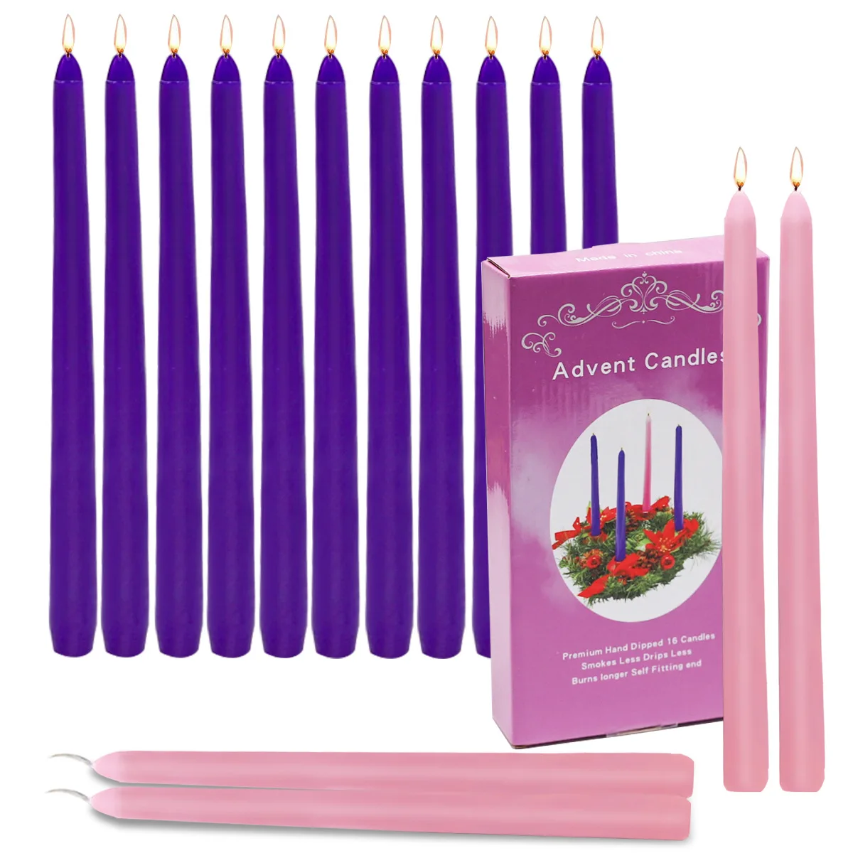 

10" 16pcs wedding candles purple and pink colored candles long tapered stick unscented candles for home decor romantic candles
