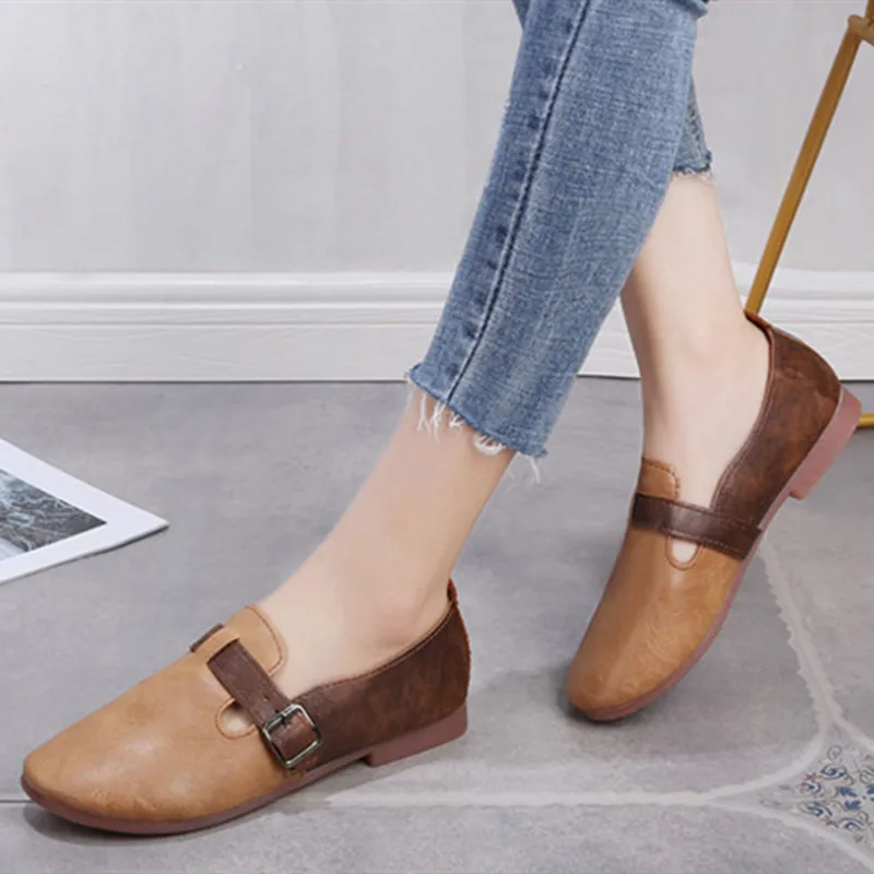 

Zapatos De Mujer Women Fashion Brown Round Toe Slip on Anti Skid Shoes Lady Classic Dark Brown Summer Office Loafers G6038