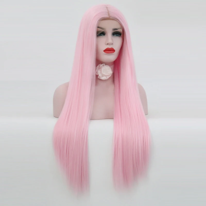 Длинный шелковистый прямой розовый парик термостойкие волосы синтетический на