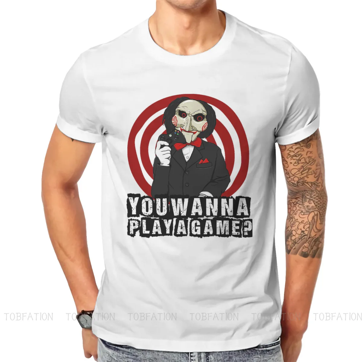 

Футболка мужская в стиле Харадзюку, свободная хлопковая с круглым вырезом, с принтом из фильма ужасов и надписью «You Want Play a Game», графическая ...
