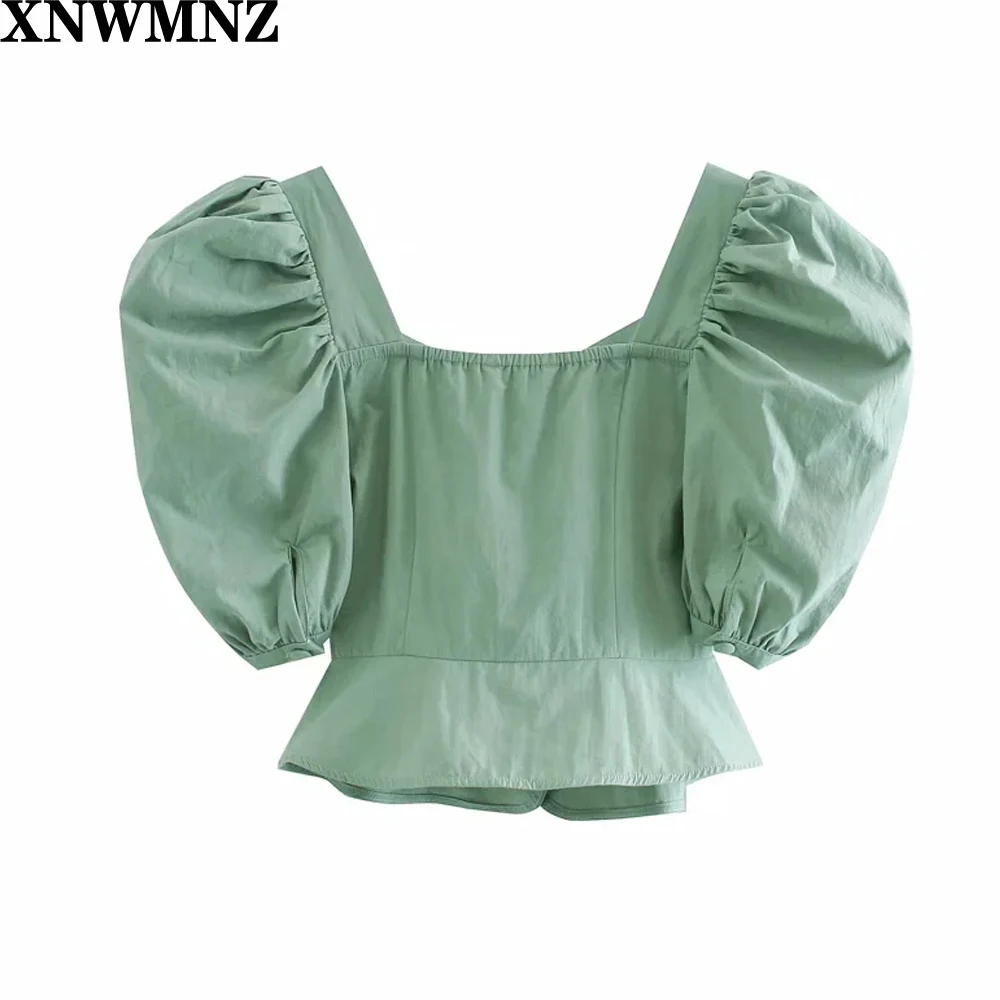 

2020 Summer sweet top women blouses vintage leg-of-mutton sleeve green blouse women shirts Korean clothes ladies tops streetwear