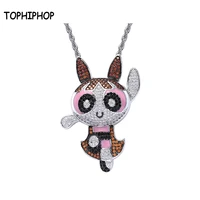 tophiphop cartoon character little policewoman pendant necklace ice out colorful zircon bling hip hop ladies mens jewelry