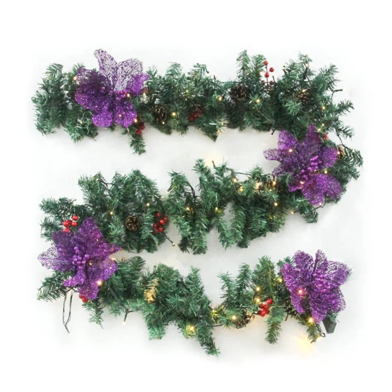 

2.7m 9ft Christmas LED Rattan Garland Red Berries Flower Decorative Xmas Light