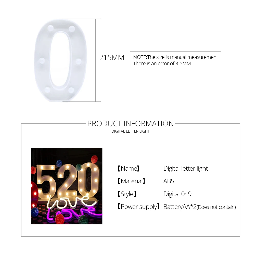

0-9 Number LED Night Light Lamp Valentine's Day Gift Birthday Anniversary Wedding Decoration Table DIY Event Party Supplies Deco