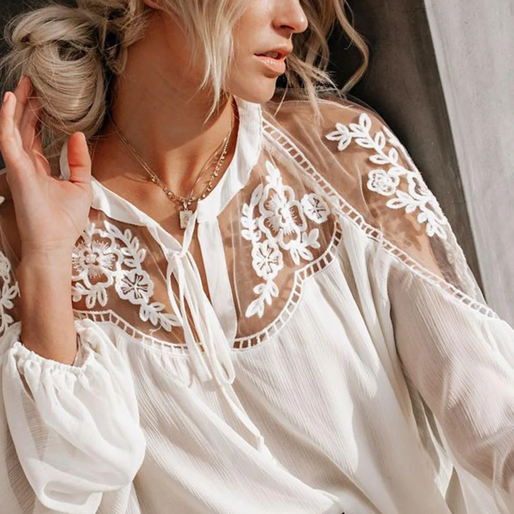 

Women Summer Chiffon Blouses Solid Long Sleeve Strappy Ruched Casual Fashion V Neck Loose Lace Shirts White Black Gray
