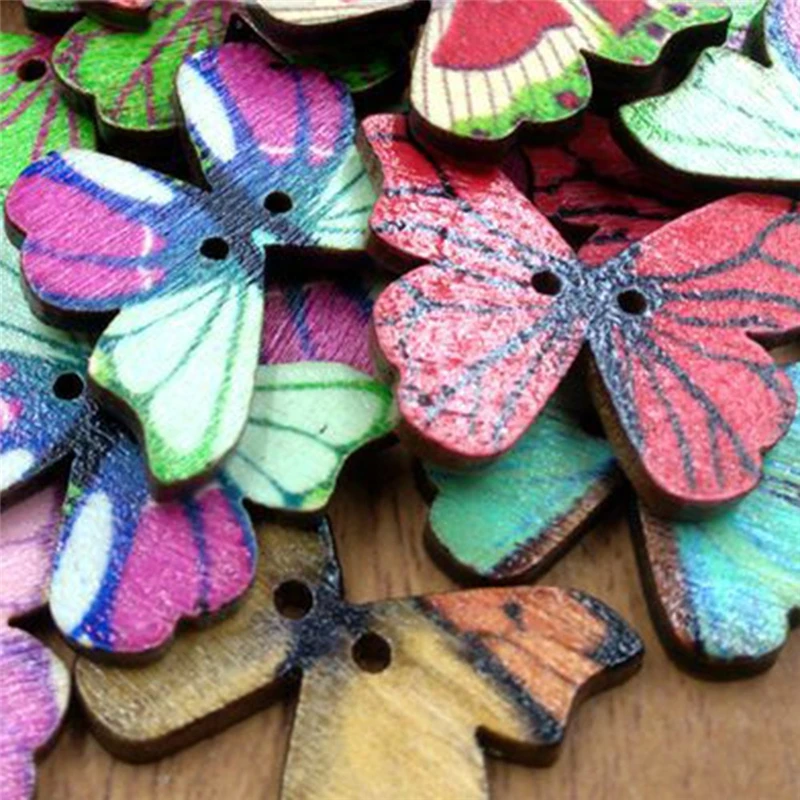 50 шт. 2 отверстия красочные деревянные пуговицы с бабочками Ручное шитье для