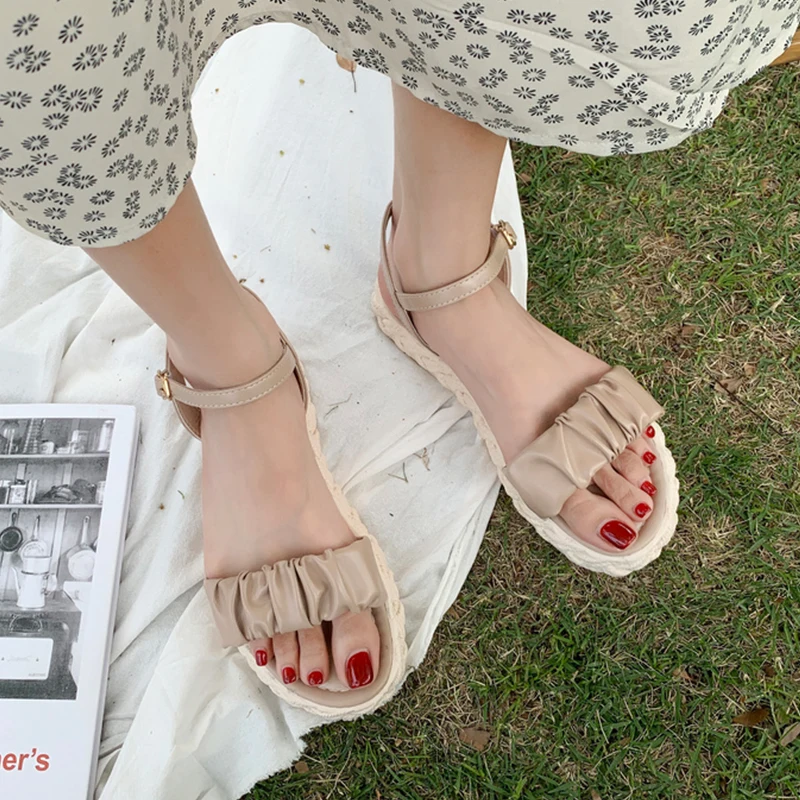 

Fashion Womens Shoes 2021 Female Sandal Clear Heels Med All-Match Buckle Strap Luxury New Girls Medium Summer Beige Flat